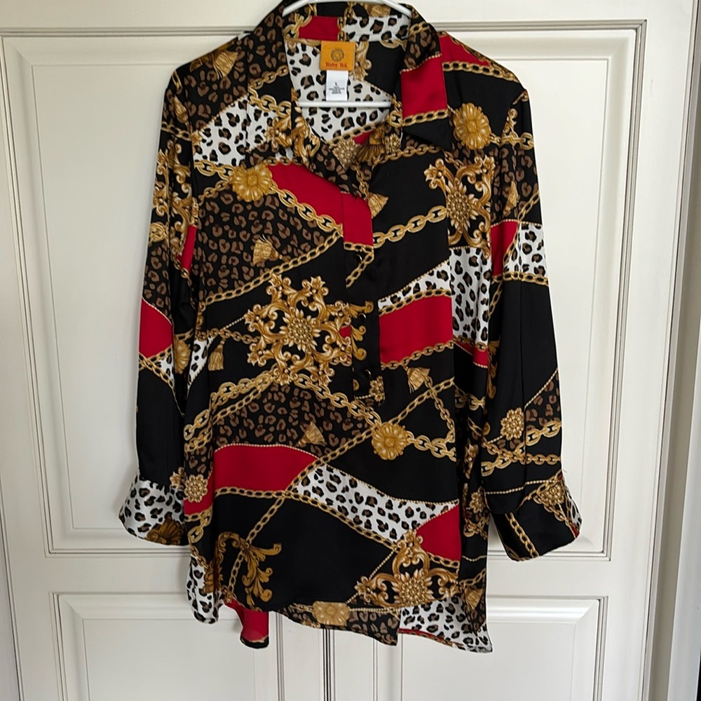 RUBY RD animal print blouse (80’s inspired print). Large